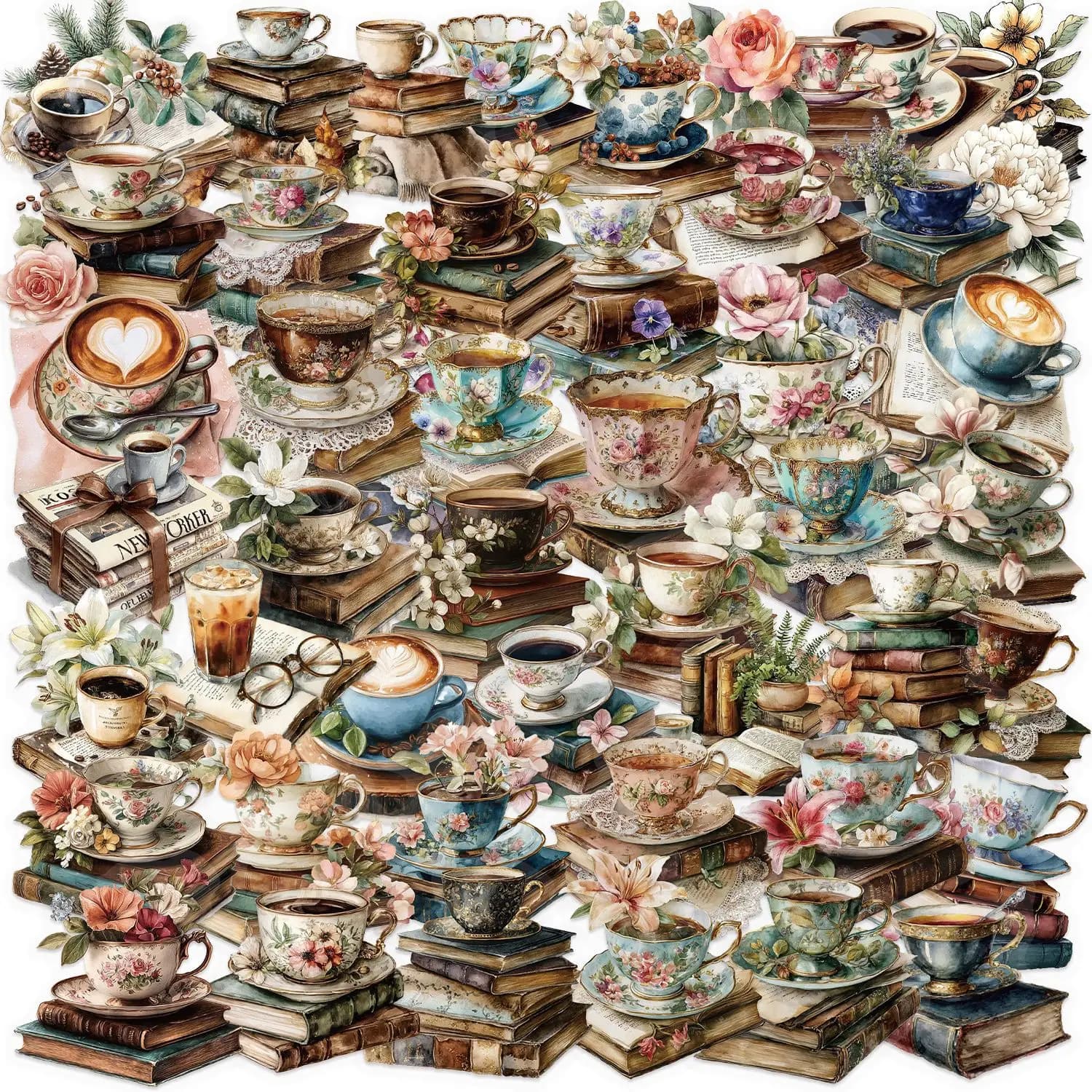 Confezione di adesivi per libri di caffè cartoni animati da 50/100 pezzi Adesivi decorativi per notebook per chitarra con conto a mano in PET trasparente impermeabile