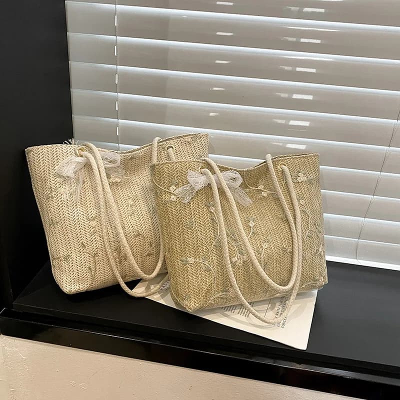 Bucket Bag Medium Handheld Woven Luxury Portable Picnic Storage Summer Travel Women
