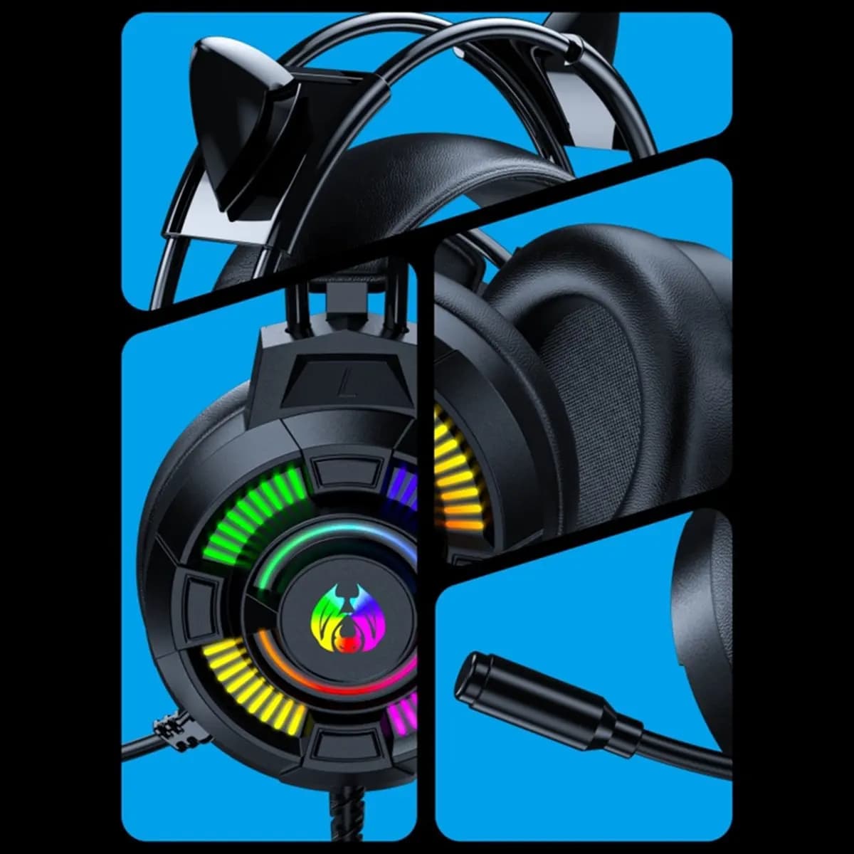 RESE - Play heads with 7.1 stereo surround sound, powerful bass, RGB, active noise reduction, with microphone