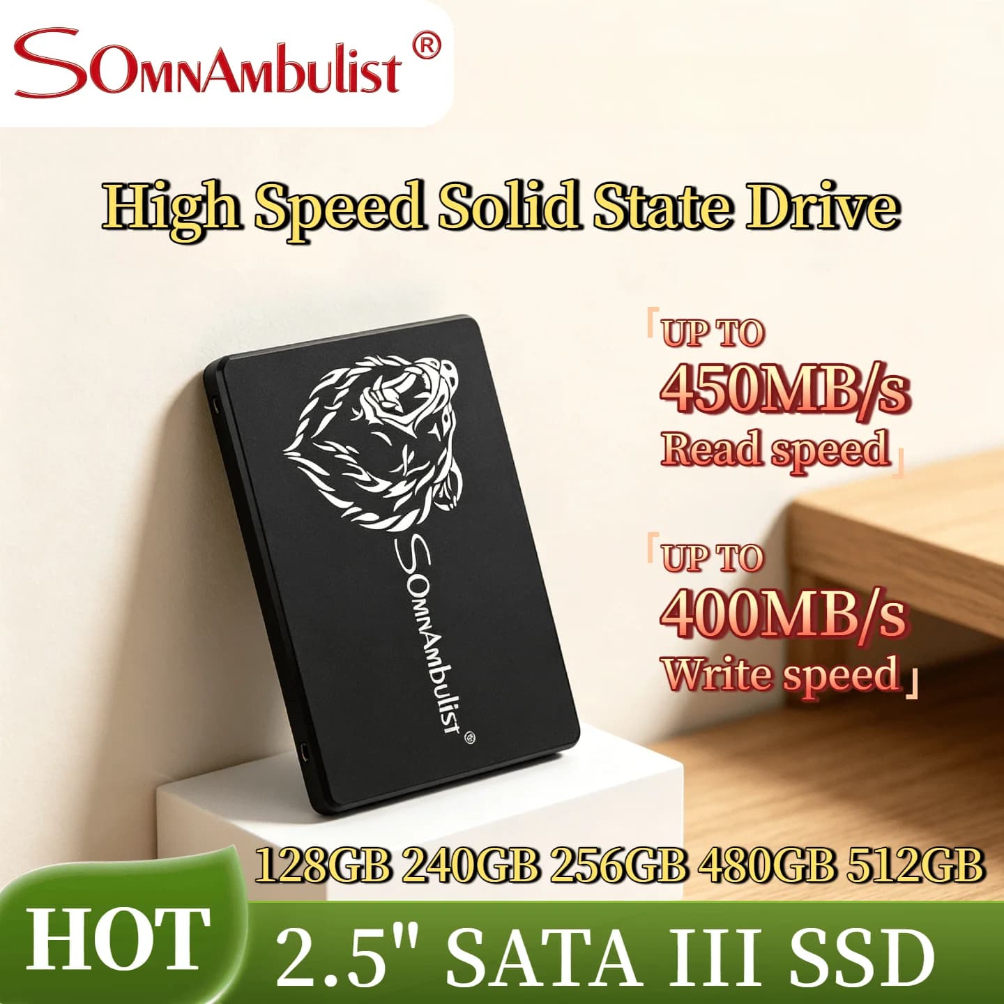 SomnAmbulist 2.5 Inch SATA3 Internal SSD 128GB 240GB 256GB 480GB 512GB 960GB Solid State Drive Multiple Capacity for Laptop PC