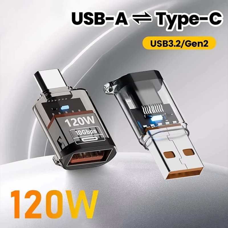 Adattatore OTG da USB-C a USB-A da 120W, ricarica rapida, USB 3.2, adattatore femmina da USB-C a USB-A, ricarica rapida OTG per iPhone 15 16, Macbook, iPad