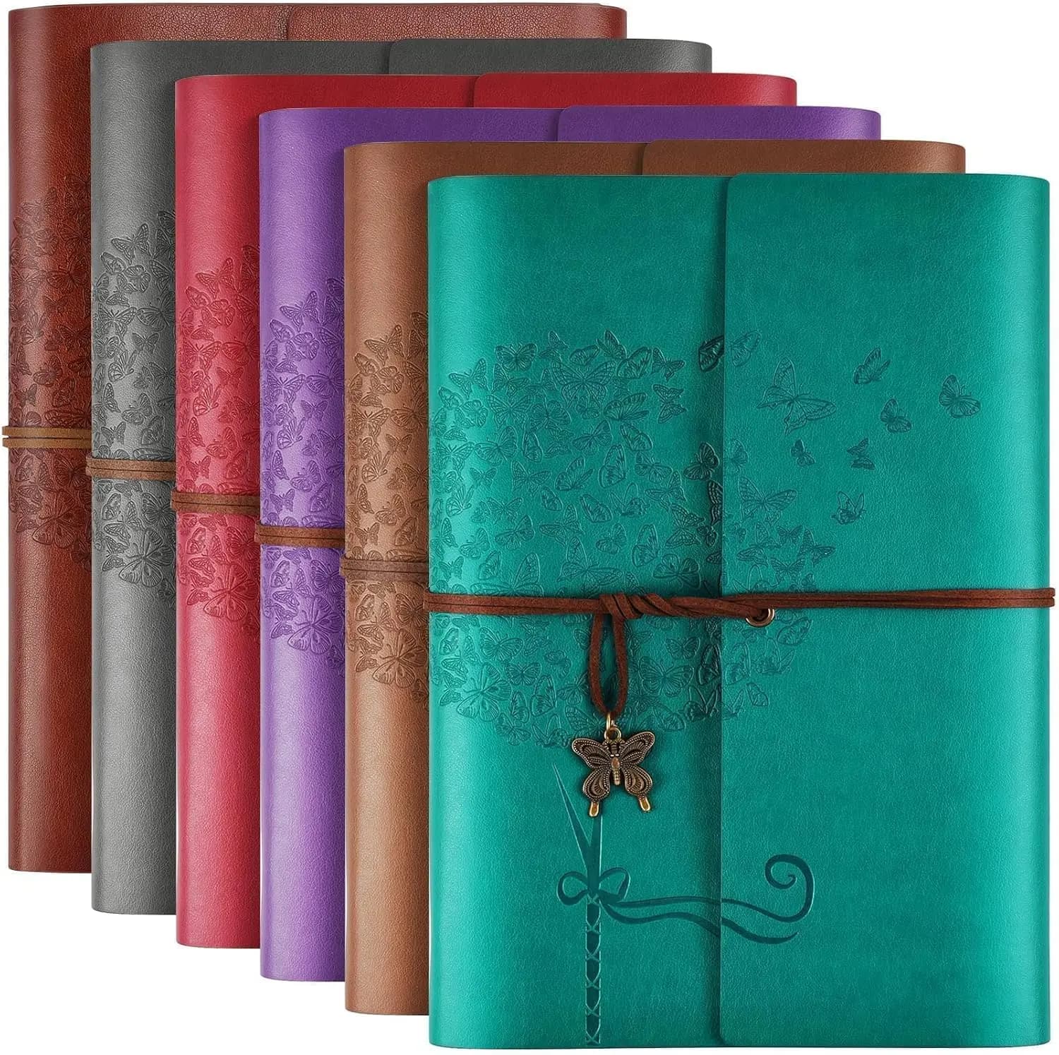 6 Pack Leather Notebook Journals, A5 Refillable Lined Paper, 160 Pages Each, Vintage Travel Diary Bulk Set for Women Men