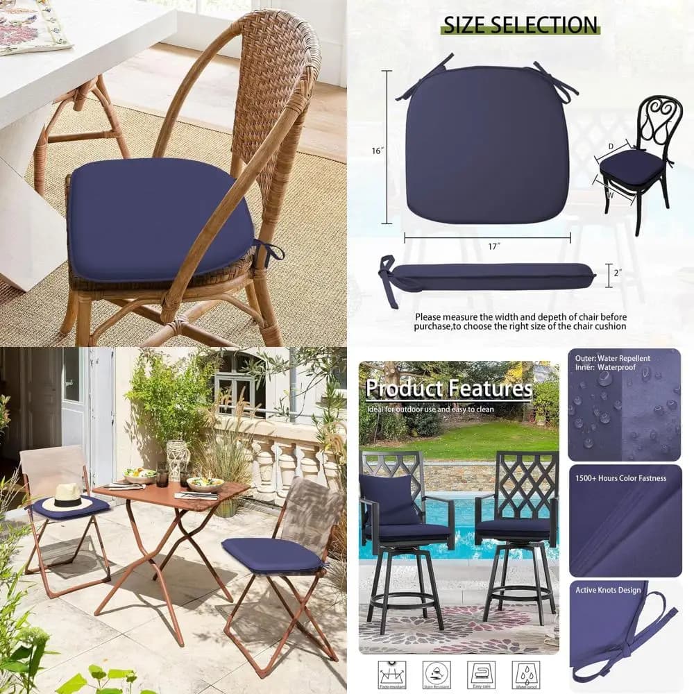 U-shaped patio chairs cushions, weatherproof, navy blue color, 16x17 inch, outdoor furniture waterproof