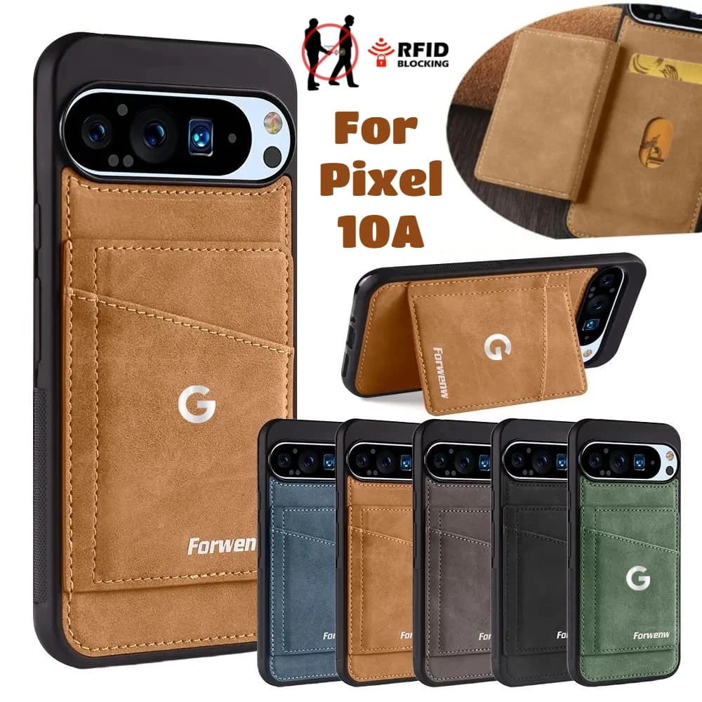 Leather Wallet Case with RFID Protection and Magnetic Support for Google Pixel 10A 10 9 Pro XL 8A Pro, Anti-shock Cover with Support