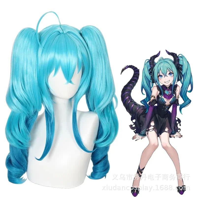 V family Comic Miku Cosplay Wig Sweet devi blue Long Heat Resistant Synthetic Hair Clip Ponytails Wigs costumes
