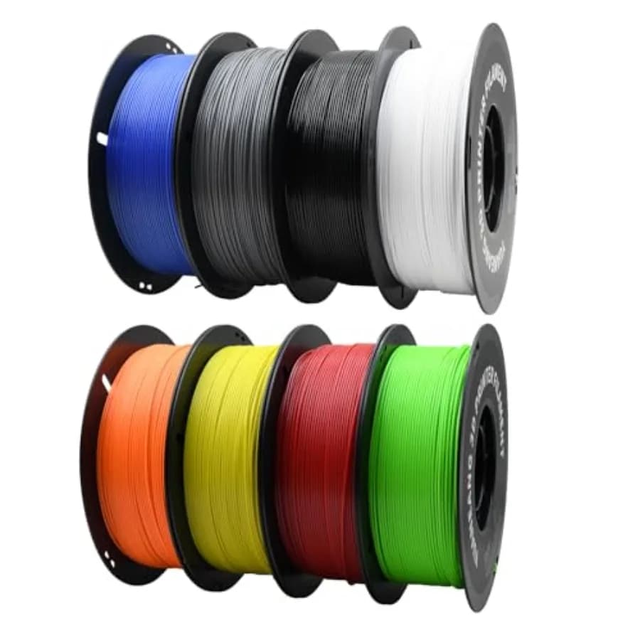 Filamento per Stampante 3D 1.75mm, Confezione da 8 Colori, Materiale PLA+, Nero/Bianco/Rosso/Blu/Verde/Giallo/Viola/Grigio, Resistente e Durevole, Termoresistente