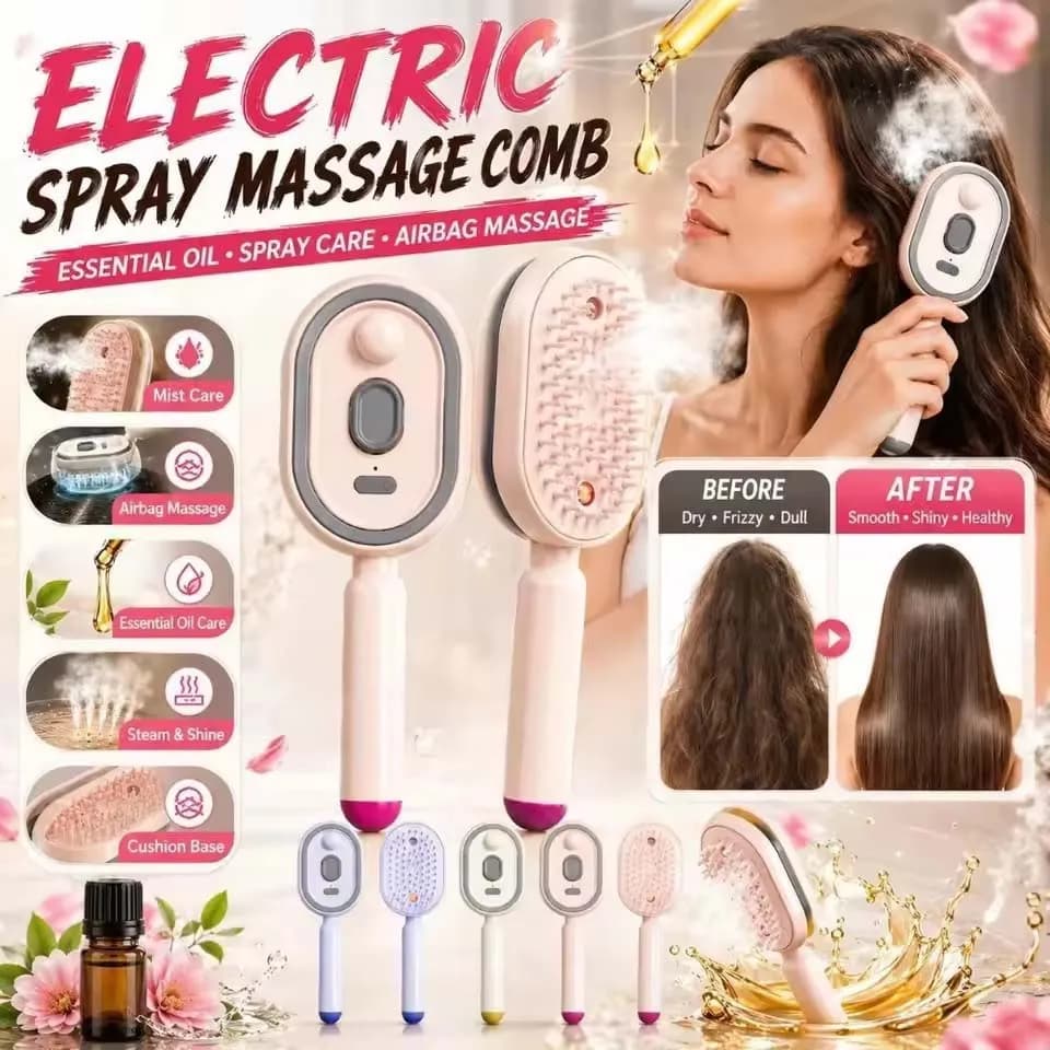 2026 Electric Steaming Hair Straightener Brush Electric Spray Air Cushion Massage Hair Brush Rechargeable Detangling Steam Brush