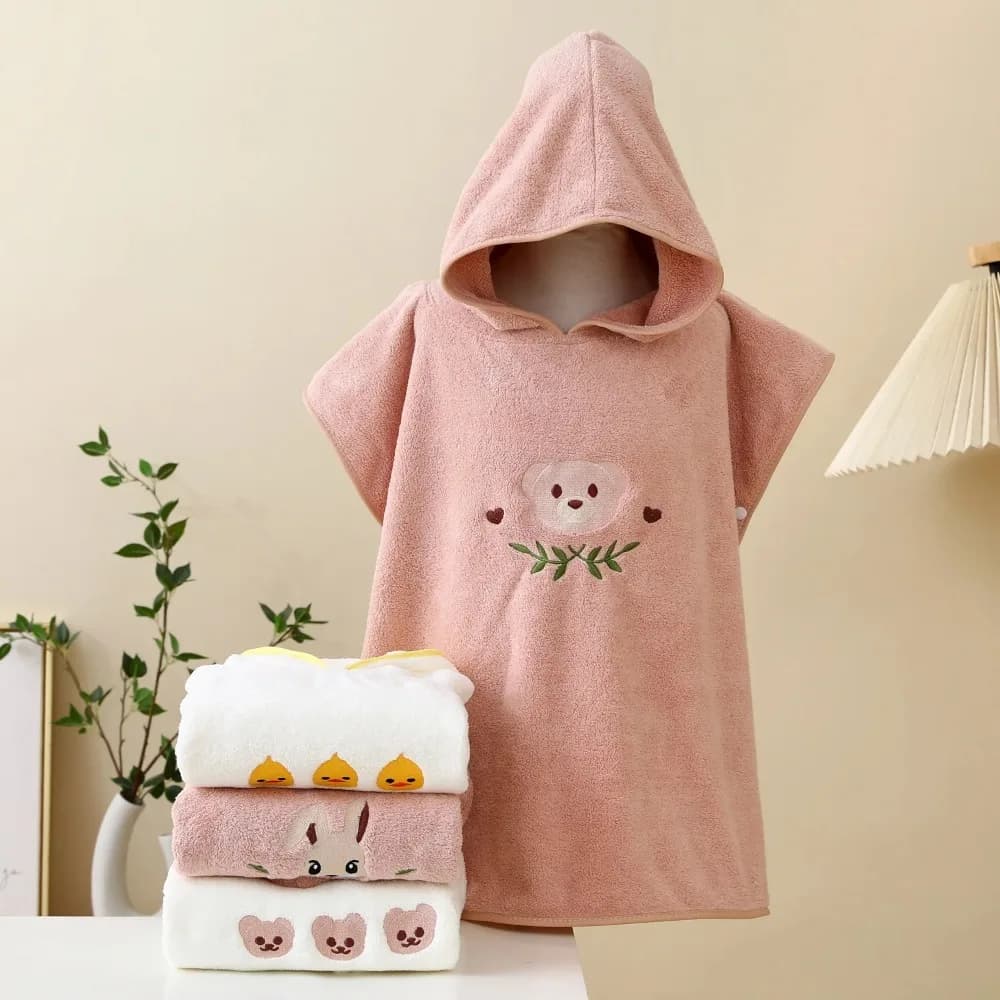 Bathrobe with Baby Hood in Soft Velvet Coral, Absorbent and Fast Drying, Also usable as Wrap Cover