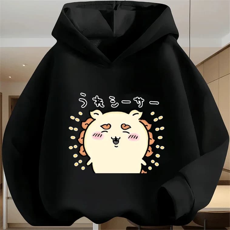 Felpa con Cappuccio in Cotone Chiikawa con Stampa Cartoon, Moda Autunno Inverno per Bambini 2-14 Anni, Bestseller