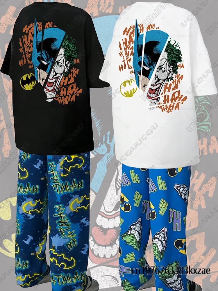 Nuovi Completi Estivi Batman e Joker: T-shirt + Pigiama Oversize, Set Casual per Uomo e Donna, Abbigliamento Comodo per Ragazzi e Ragazze, Set 2 Pezzi