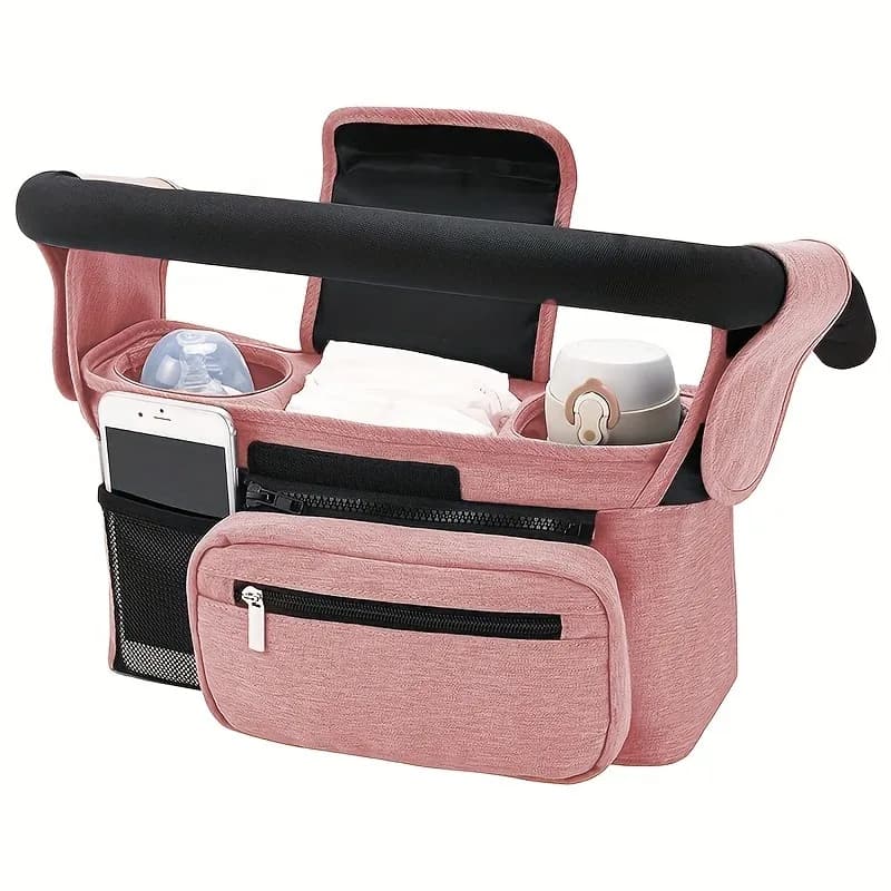 Borsa Organizer Universale per Passeggino, Borsa Appendibile con Cestino Portaoggetti, Accessorio Multiuso per Passeggini