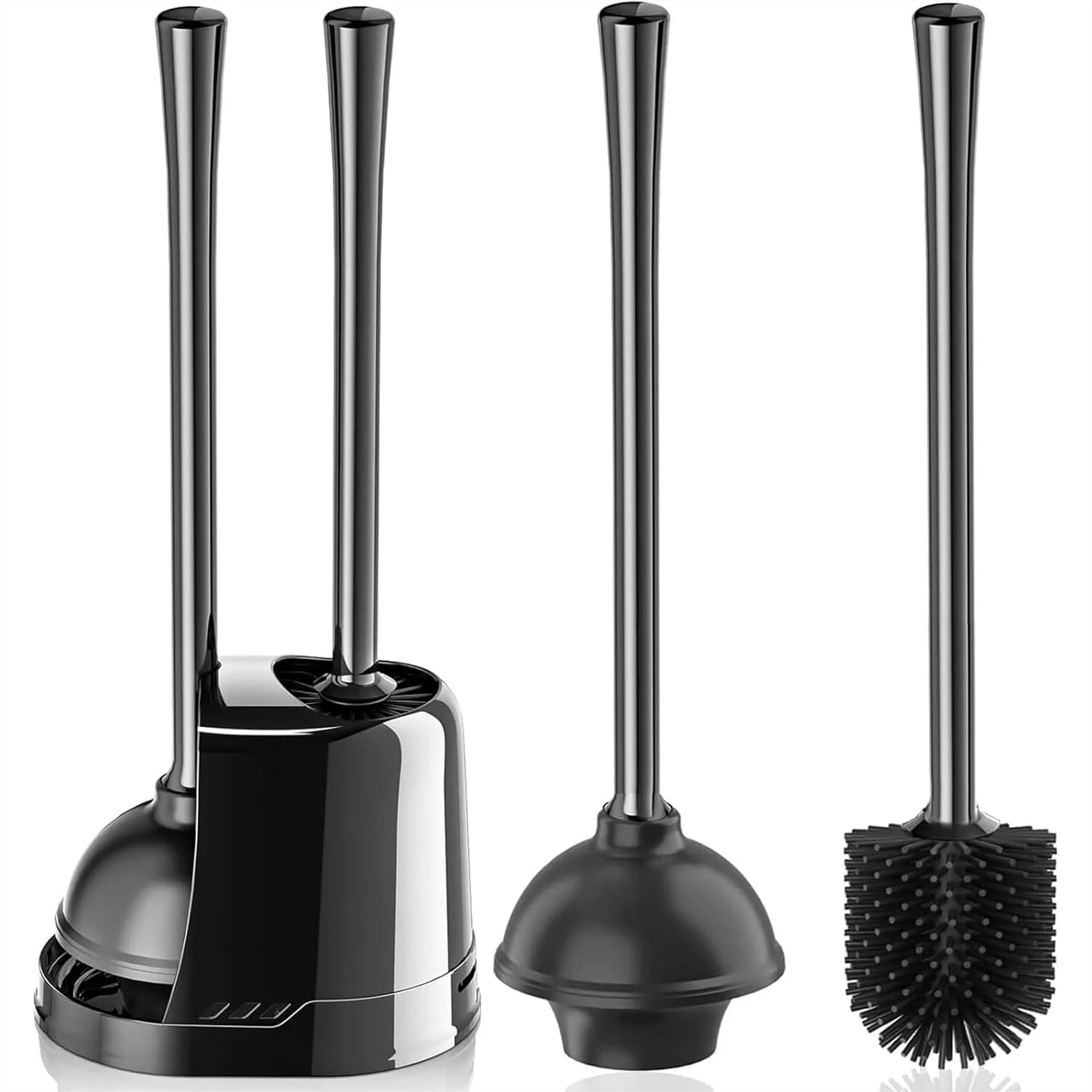 Set 2-in-1 per la pulizia del WC: sturalavandini e spazzola con spazzola in silicone, sturalavandini resistente per scarichi da 5,3 pollici, kit combinato per la pulizia del bagno