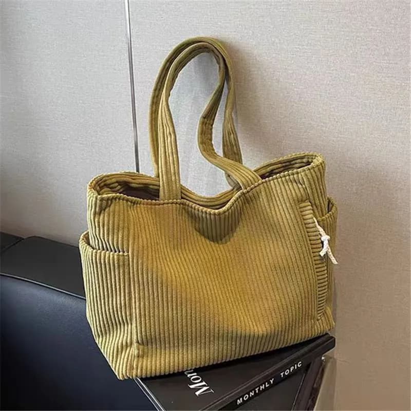 New Corduroy Tote Bag Fashionable Large Capacity Handbag Women Shoulder Bag Versatile Retro Student Class Bag with Zipper Pocket