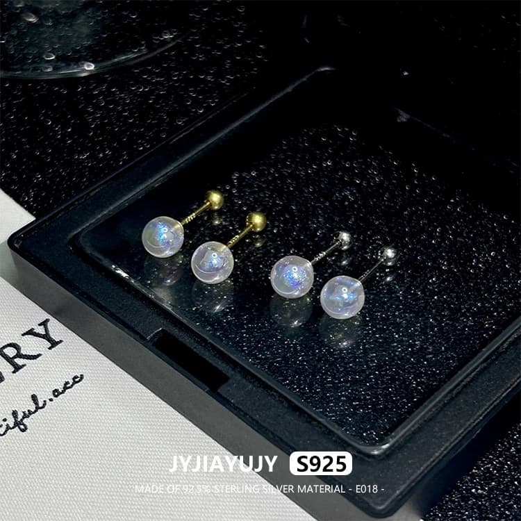 JYJIAYUJY 100% Intero Originale Sterling Silver S925 Vite Posteriore Orecchini 6 MILLIMETRI Resina Sirena Perla Gioelleria Raffinata E Alla Moda Regalo Quotidiano E018
