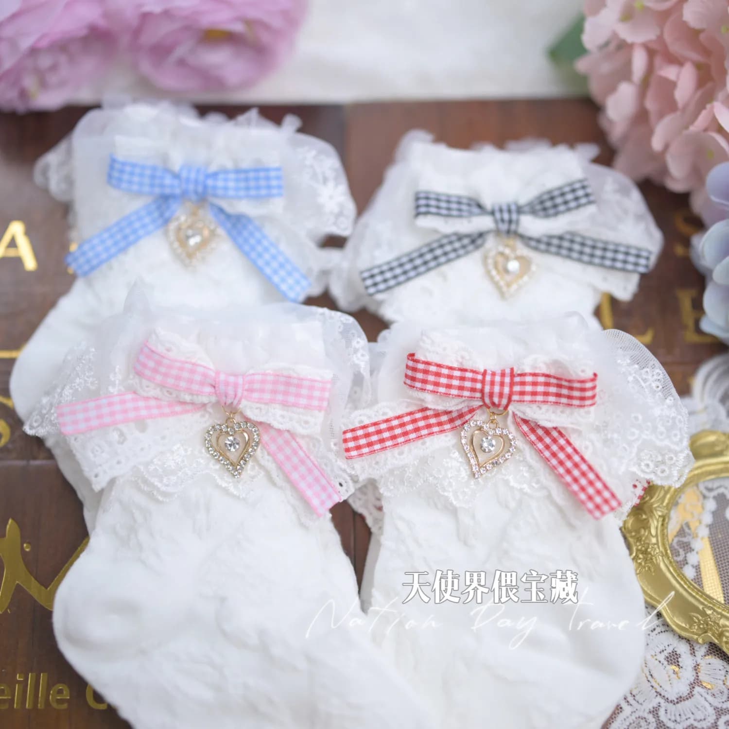 Lolita Ankle Socks with 3D Strawberry, Red & White Lace Trim Kawaii Socks, Bow & Heart Charm Handmade Gift for Women
