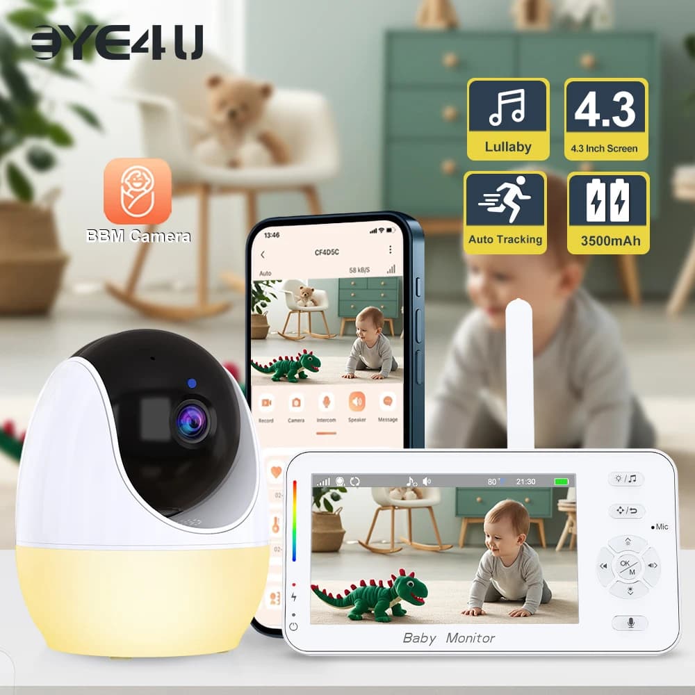 Videocamera per baby monitor con display da 4,3 pollici Pan Tilt Zoom Monitoraggio automatico APP Controllo vista Luce notturna Sorveglianza babyphone