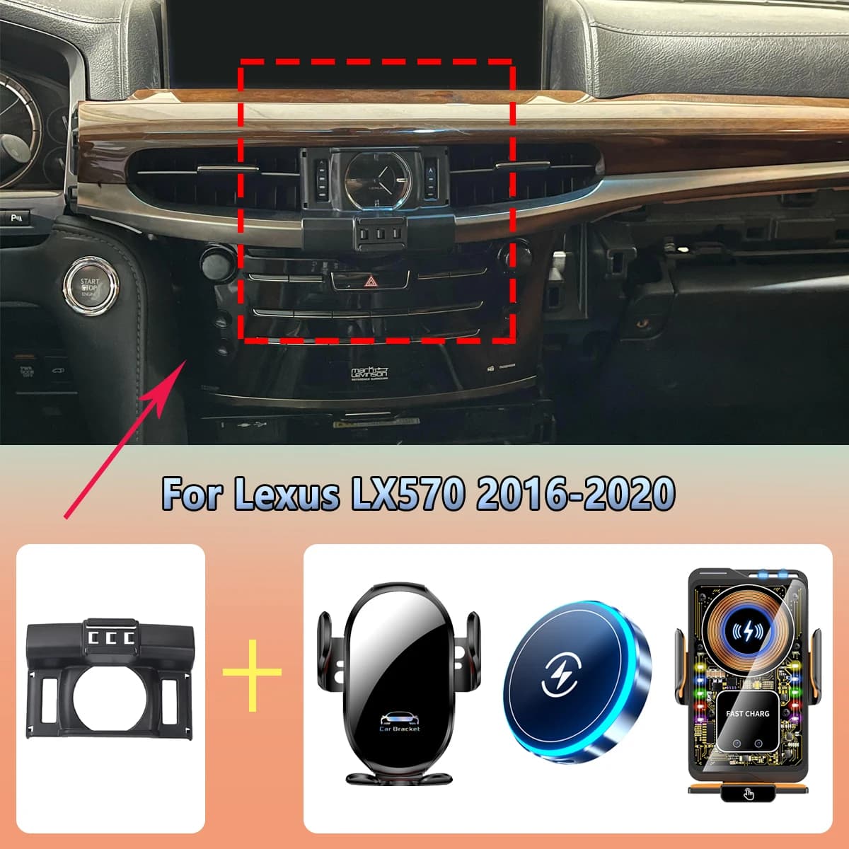 Supporto per telefono da auto magnetico con ricarica wireless da 15W per bocchetta dell'aria Lexus LX570 2016-2020, compatibile con Magsafe, accessori per montaggio
