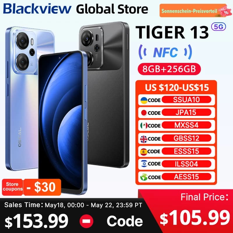 Blackview Oscal Tiger 13 5G Smartphone Display IPS da 6,67 pollici 90Hz Unisoc T760 NFC 5000mAh 8GB 256GB 50MP AI Camera Telefono cellulare