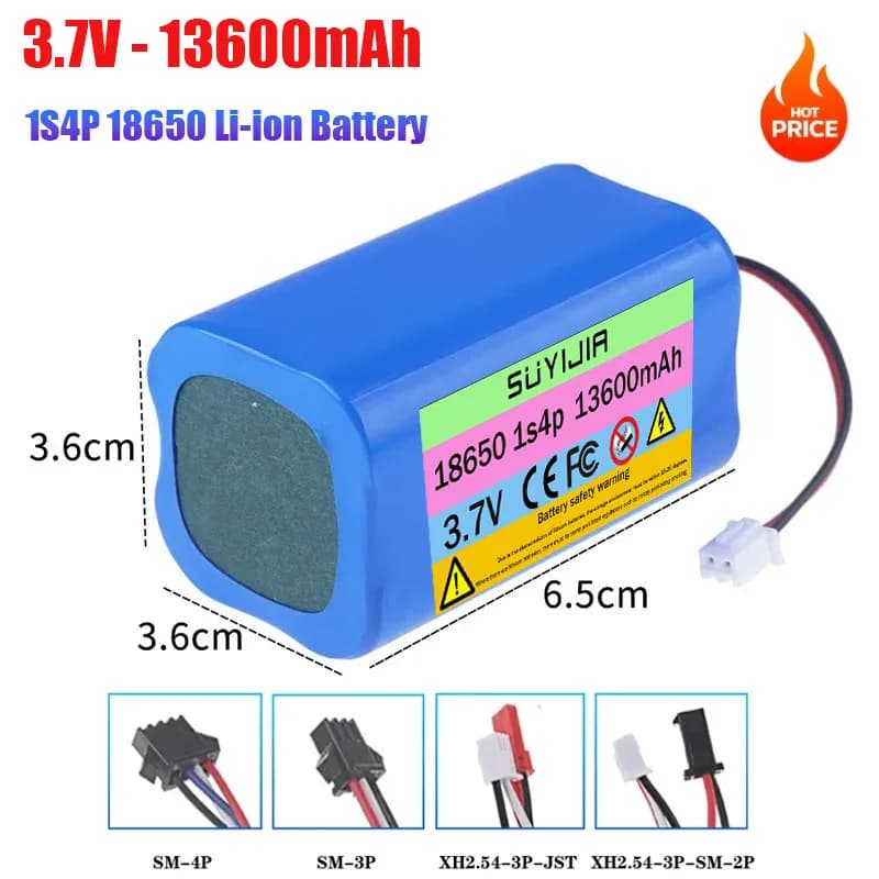 1S4P 3.7V-4.2V 13600mAh 18650 Lithium Ion Battery for Fishing LED Light Bluetooth Emergency Light Backup One Plug XH2.54- 2P