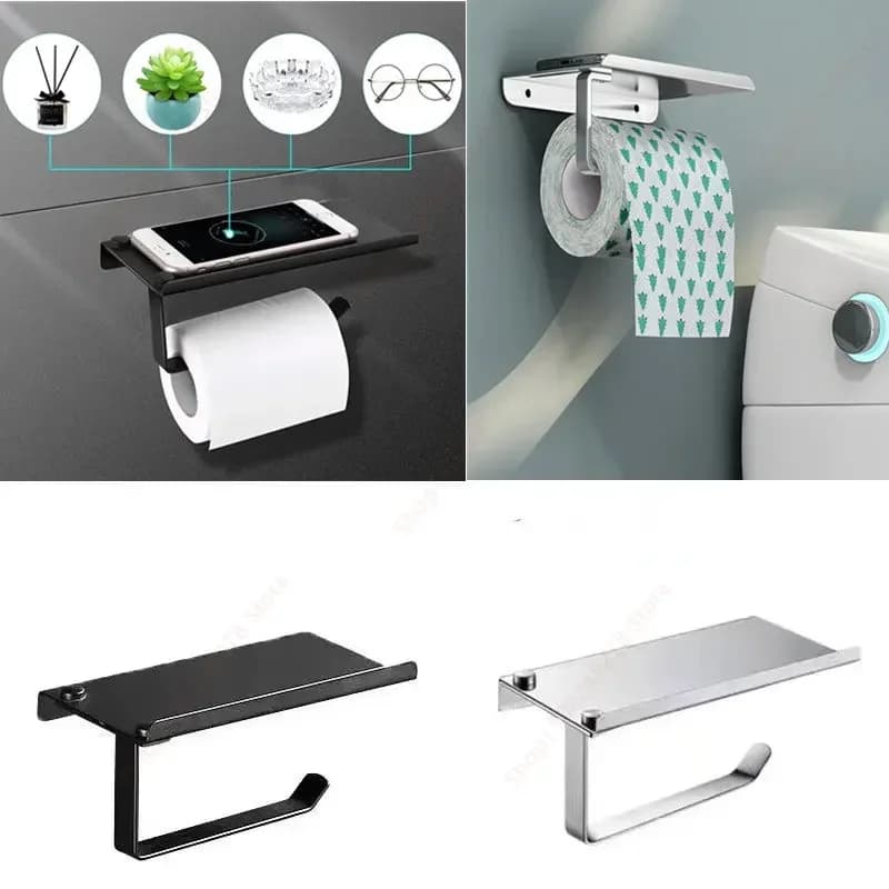 Mensola porta carta igienica in lega di alluminio con vassoio Accessori per il bagno Porta rotolo di carta igienica senza punzonatura da parete per cucina