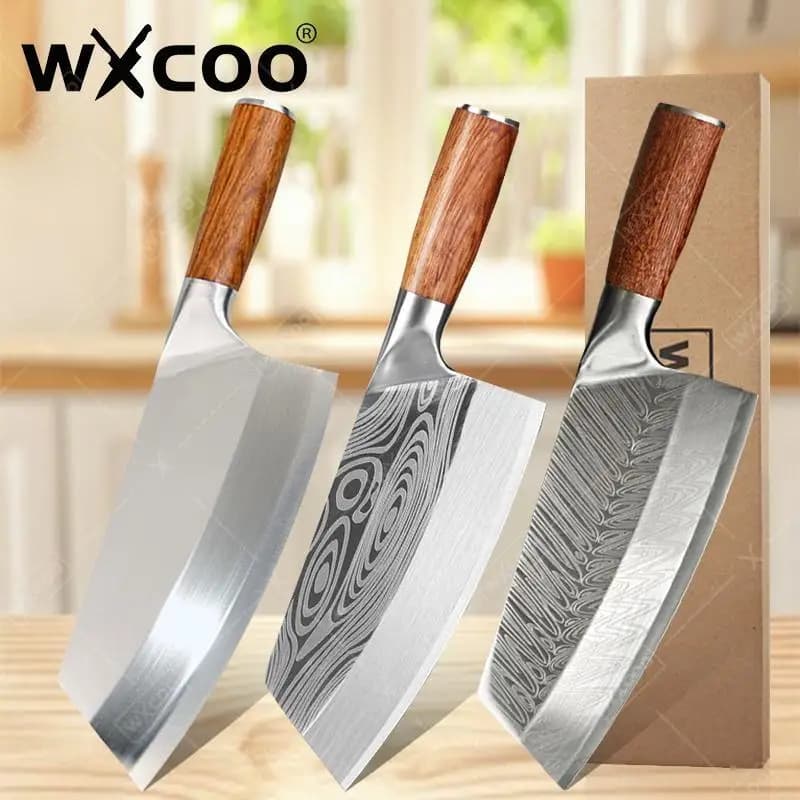 WXCOO Japanese Cooking Knife High Carbon Stainless Steel Laser Knife Wooden Knife for sliced mannaia Kitchen Knife