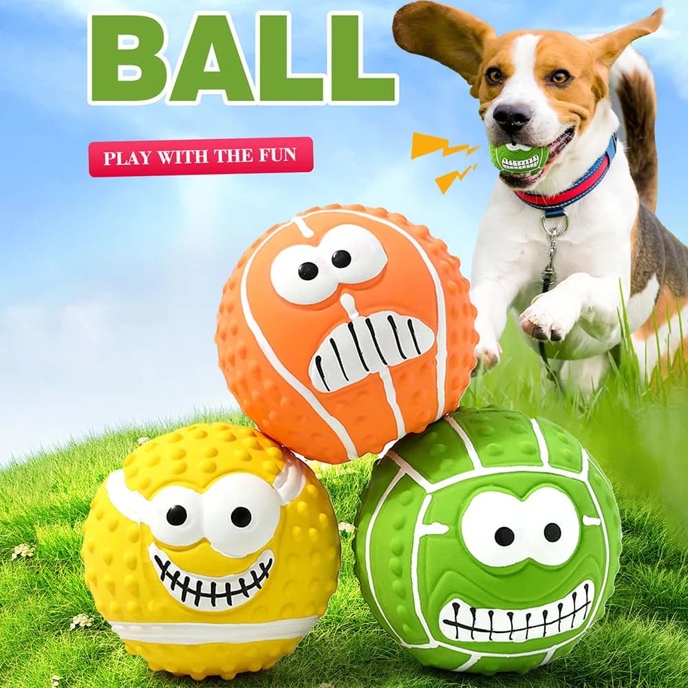 Giocattolo stridulo in lattice con faccina sorridente - Palla da masticare per animali domestici per cani, aiuta a pulire e molare i denti, materiale in lattice resistente,