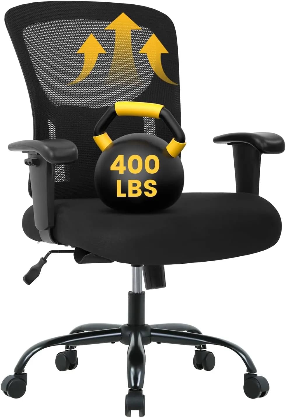 Sedia da Ufficio Grande e Alta 400 libbre, Sedia Ergonomica da Scrivania con Supporto Lombare, Braccioli Regolabili, Schienale Alto Girevole in Rete, Nera
