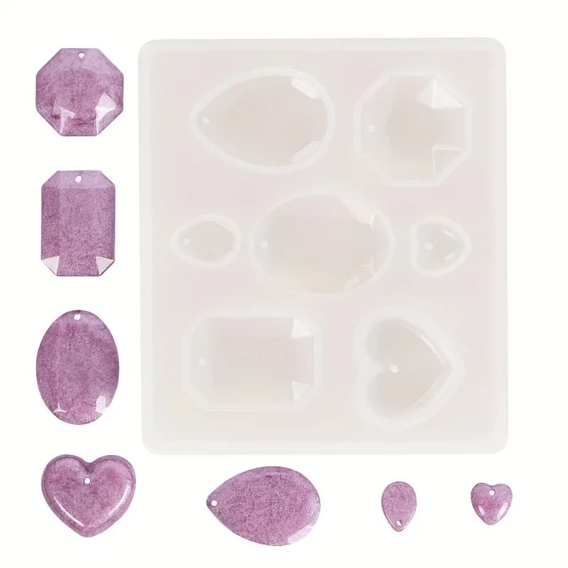 1 pz Stampo in silicone per ciondolo fai-da-te, stampo per colata di resina per resina UV, creazione di gioielli in resina epossidica, cuore, ovale, a goccia e ottagonale,