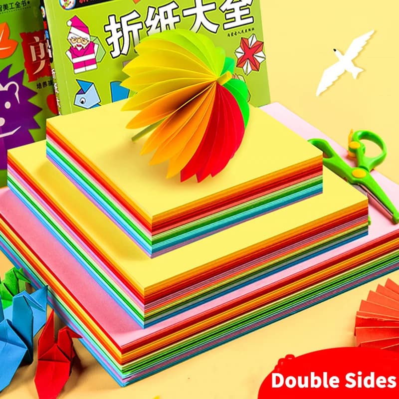 Square Origami Paper Double Sides Solid Color Folding Lucky Wish Paper Multicolor Kids Handmade DIY Scrapbooking Craft Decor