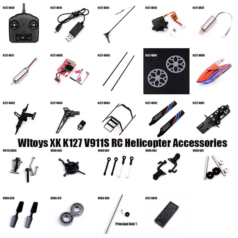 Wltoys XK K127 V911S Accessori per elicotteri RC Testa Baldacchino Ricevitore Scheda Lama Coda Motore Rotore Servo per parti K127 V911S