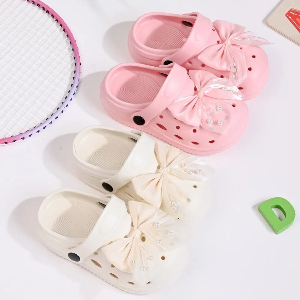 Ciabatte Estive per Bambini, Sandali con Fiocco in Pizzo per Bambine, Antiscivolo, Punta Aperta, per Neonati, Bambini Piccoli e Grandi