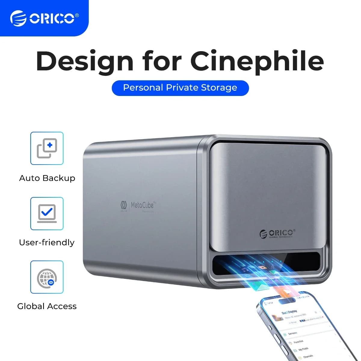 ORICO MetaCube NAS Domestico con Doppio Alloggiamento per HDD/SSD da 3,5" Tipo-C, Backup Automatico, Accesso Remoto e Download BT Offline