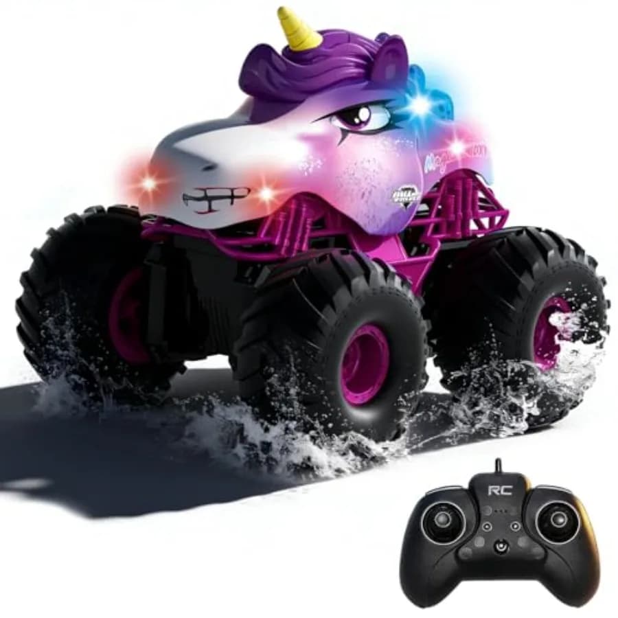 Auto RC Unicorno Rosa 1:18, Monster Truck Anfibio Impermeabile, Auto Telecomandata 2.4GHz per Ragazze dai 6 Anni in Su, Regalo di Compleanno