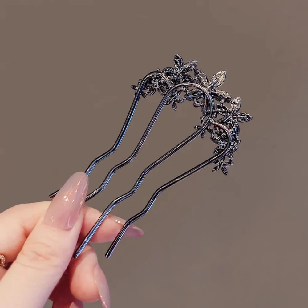 New Flower U-shaped Hair Fork Clip Metal Butterfly Hair Stick Pearl Hairpins Updo Styling