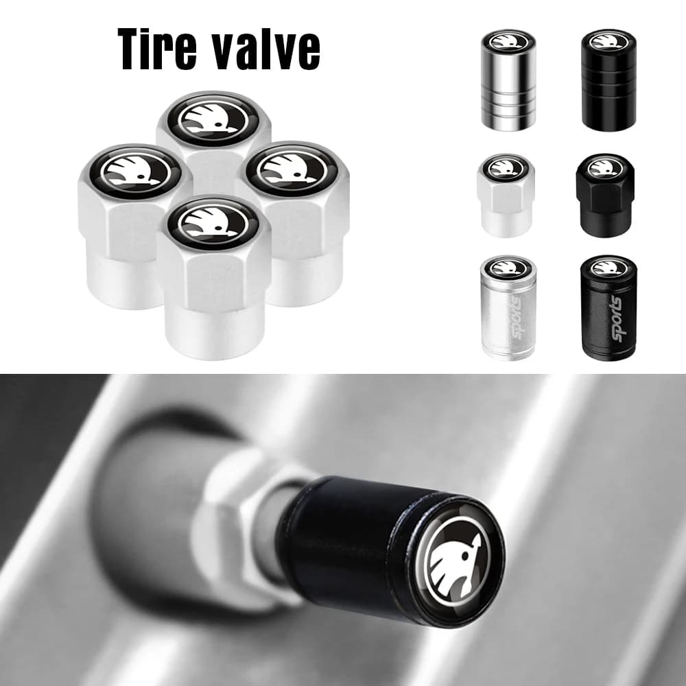4 Pezzi Copri Valvola per Pneumatici Auto, Moto e Bicicletta per Skoda Rapid, Fabia, Octavia, Yeti, Superb, Citigo, Scala VII, Kodiaq, Kamiq