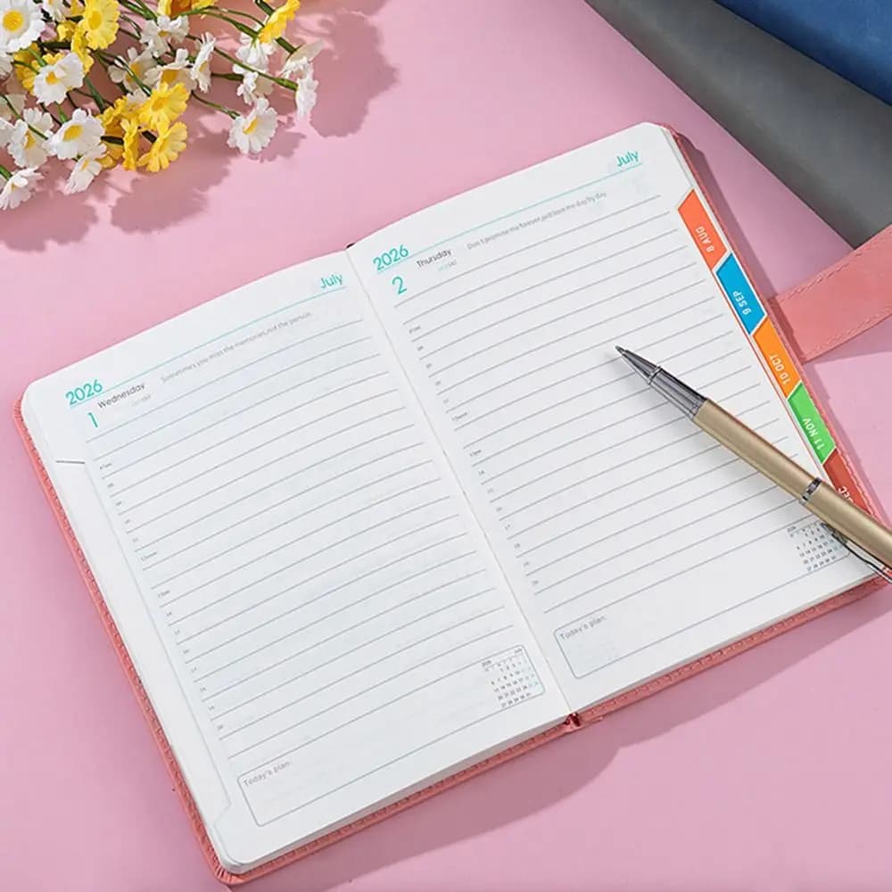 Agenda Planner 2026 in Inglese, Blocco Note per 12 Mesi, Resistente all'Usura, 365 Giorni, Taccuino Efficiente con Carta Spessa, Design Semplice