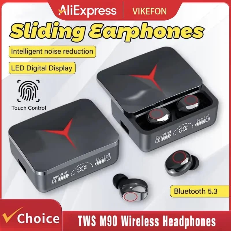 VIKEFON M90 TWS Bluetooth 5.3 Wireless Headphones Touch Control HIFI Stereo Gaming Headphones Sound reduction with microphone