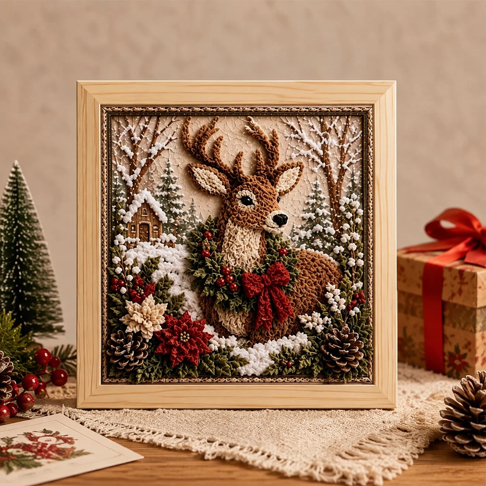 Christmas Home Wall Art DIY Craft Kit for Adults Punch Needle Embroidery Festive Textile Art Xmas Decor