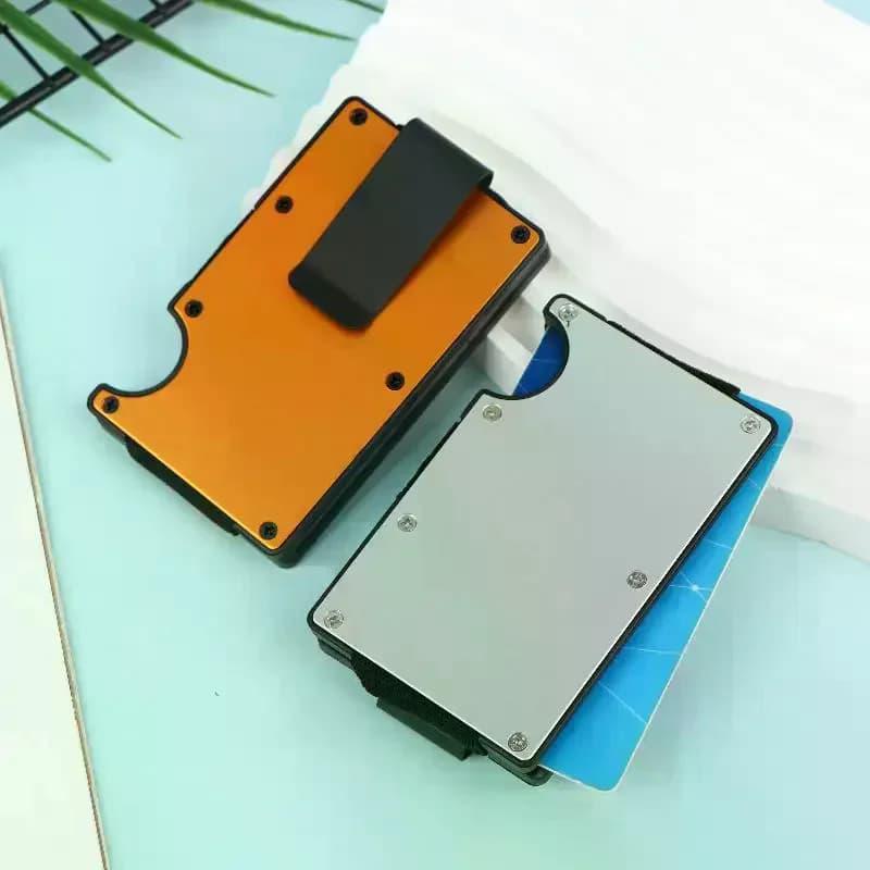 Portafoglio minimalista con fermasoldi e porta carte di credito, ultra sottile, con protezione RFID, per uomo e donna.