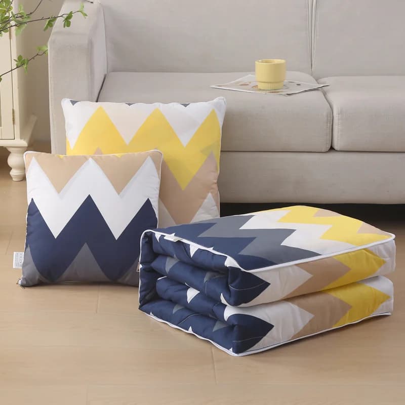 Coperta per cuscino multifunzione, coperta da tiro 100x150 cm, set di coperte e cuscini da viaggio con disegni geometrici e cartoni animati