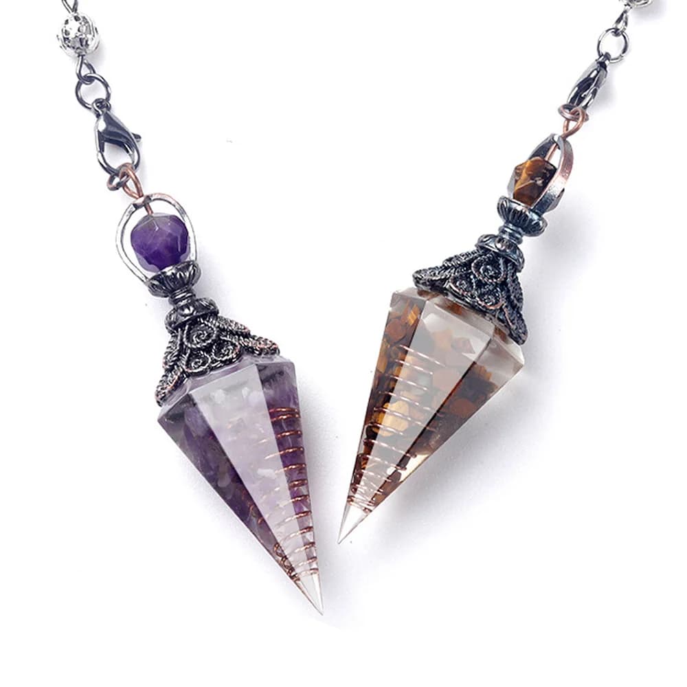 Collane con pendolo in cristallo di pietra naturale Cono esagonale Pietra schiacciata Ametiste Accessori per gioielli con ciondolo Chakra al quarzo rosa
