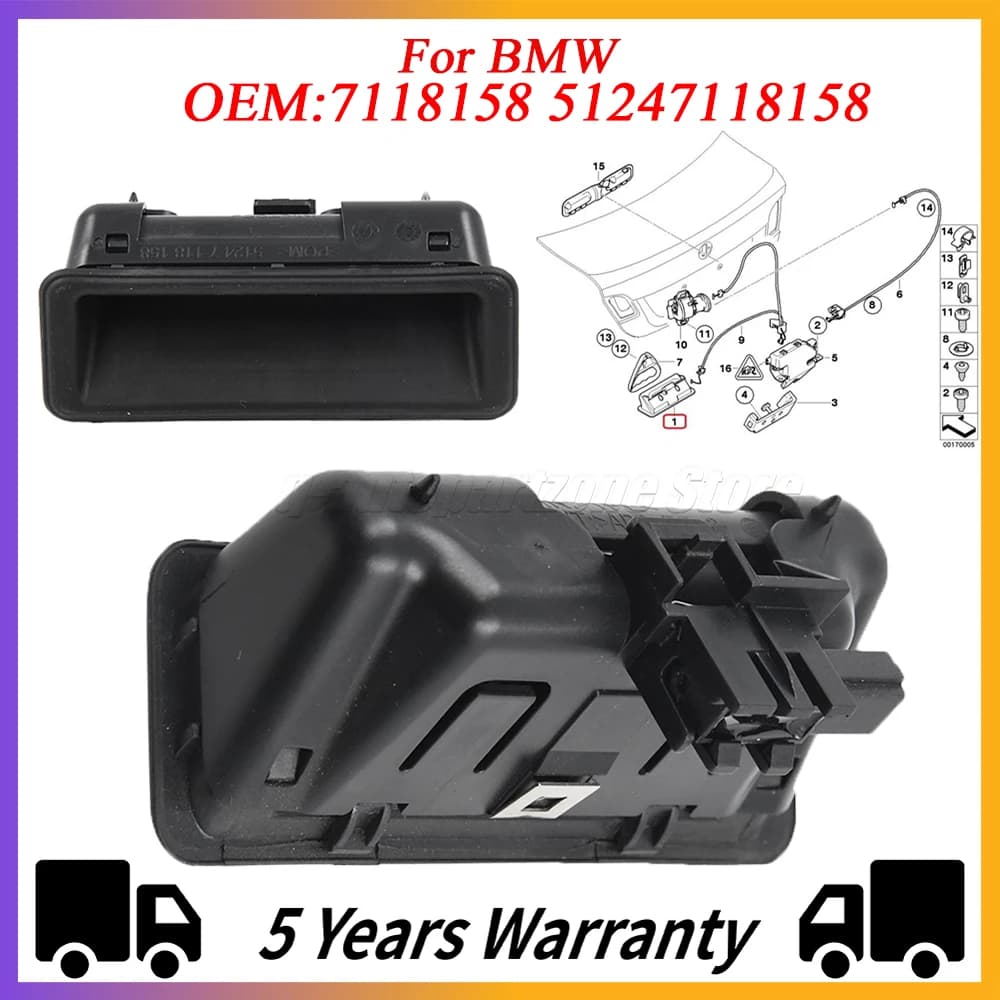Per BMW E60 E61 E90 E91 E92 E93 E70 E88 E71 E72 E84 1 3 5 Serie X1 X3 X5 X6 Interruttore porta posteriore Maniglia del bagagliaio 7118158 51247118158