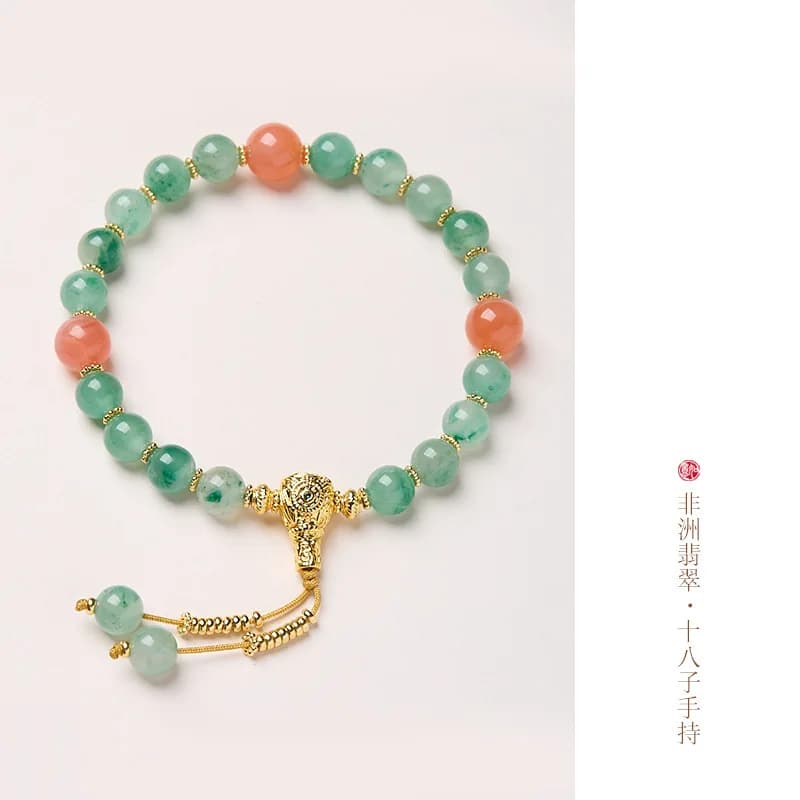 Tiktok Bracelet with natural jade flower 8 mm, 18 seeds, pressure closure, portable, high-end