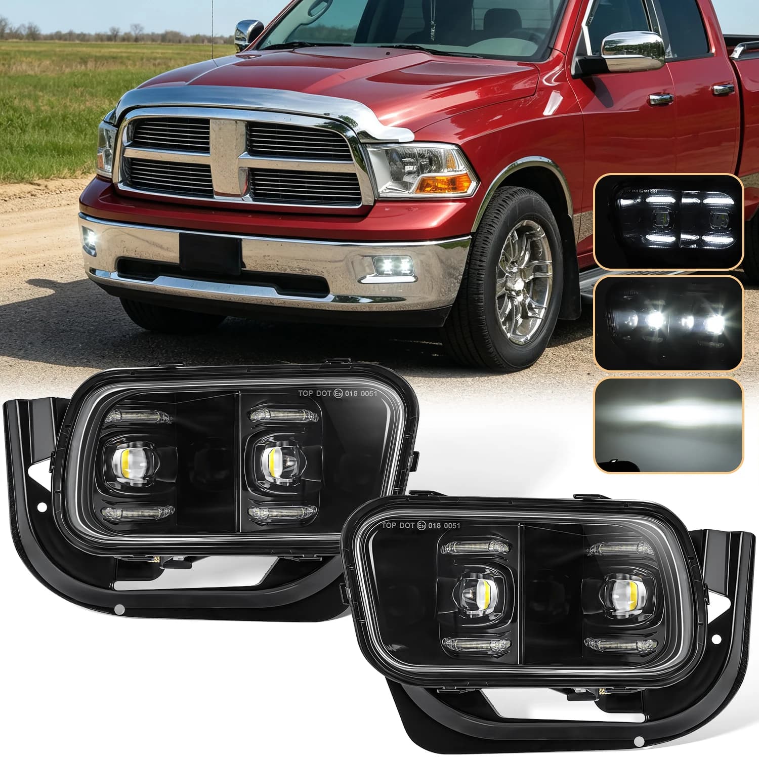 Car LED Fog Lamp For Dodge Ram 1500 2009-2012 2500 3500 2010-2018 Front Daytime Running Light DRL Daylight Fog Driving Light 12V