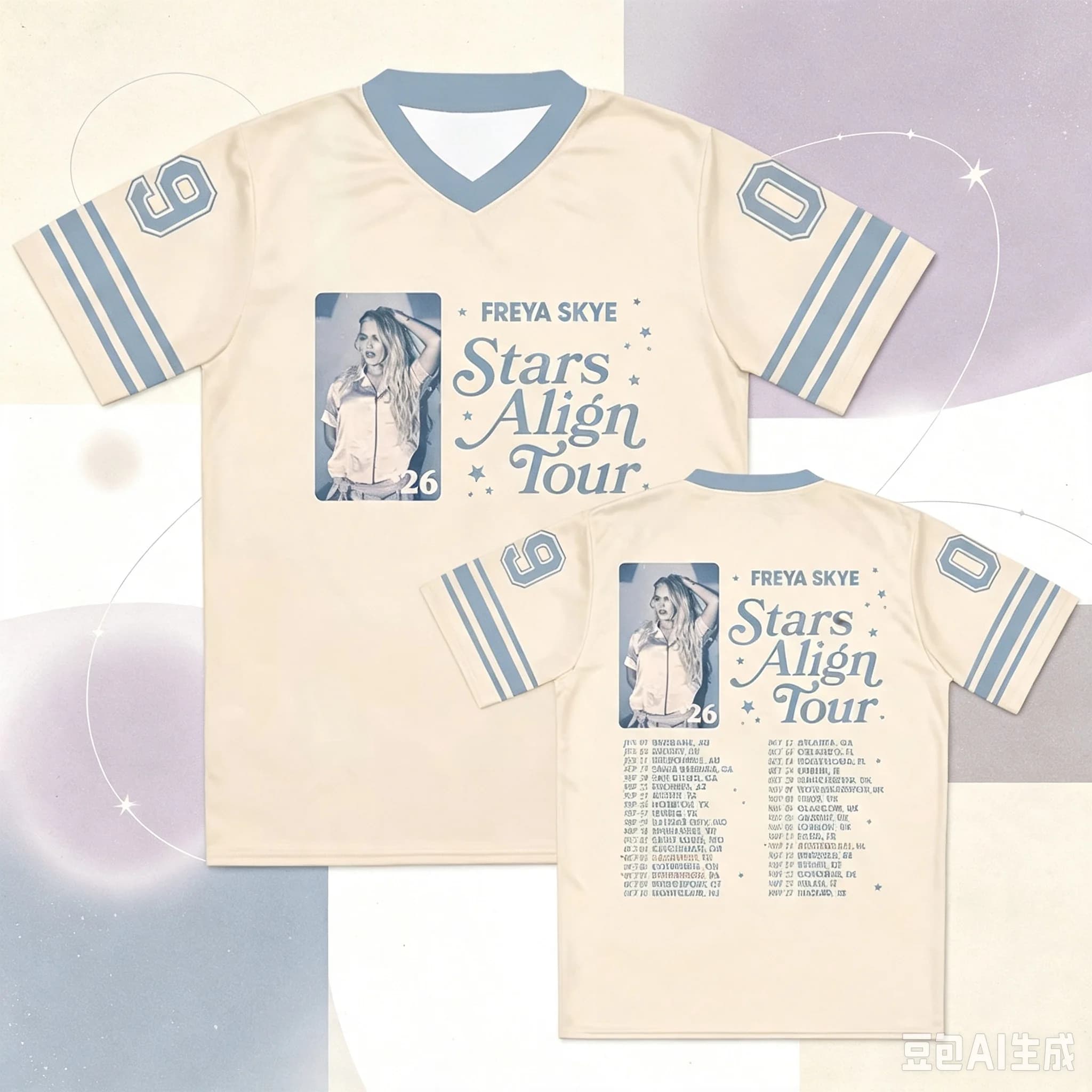 Freya Skye Stars Align Tour 2026 Jersey Football Tee V-neck Loose Summer Short Sleeve T-shirt Design Graphic Print Merch Unisex
