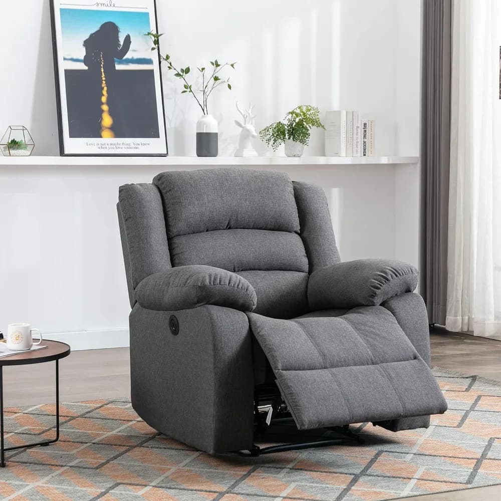 Poltrona Reclinabile Oversize con Cuscino Morbido, Comoda Sedia con Braccioli per Soggiorno, Grigia, Personalizzabile