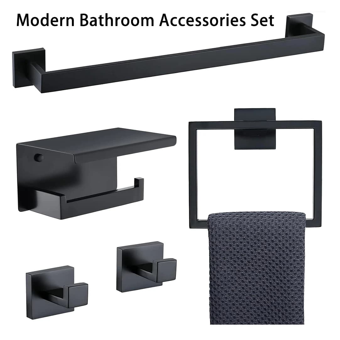 Set da bagno Acciaio inossidabile Porta dell'anello di asciugamano Porta carta igienica Bar di asciugamano Rastrello ferroviario Gancio del gancio Set hardware del bagno