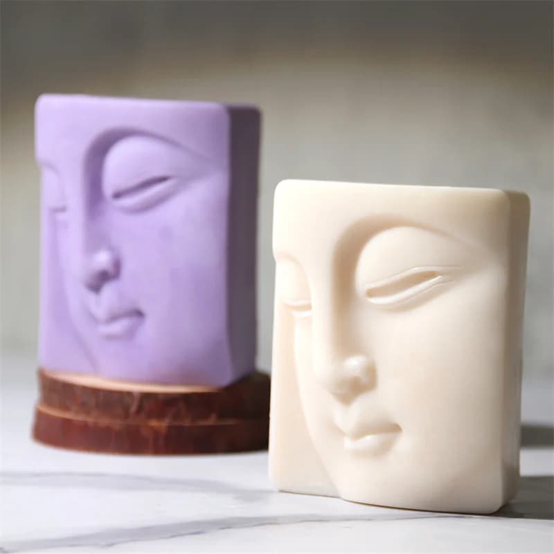 Stampo per sapone in silicone con faccia di Buddha, candele fatte a mano, forniture per la produzione di sapone, kit di materiali per candele in resina di gesso fai da te, strumenti per la cottura della torta