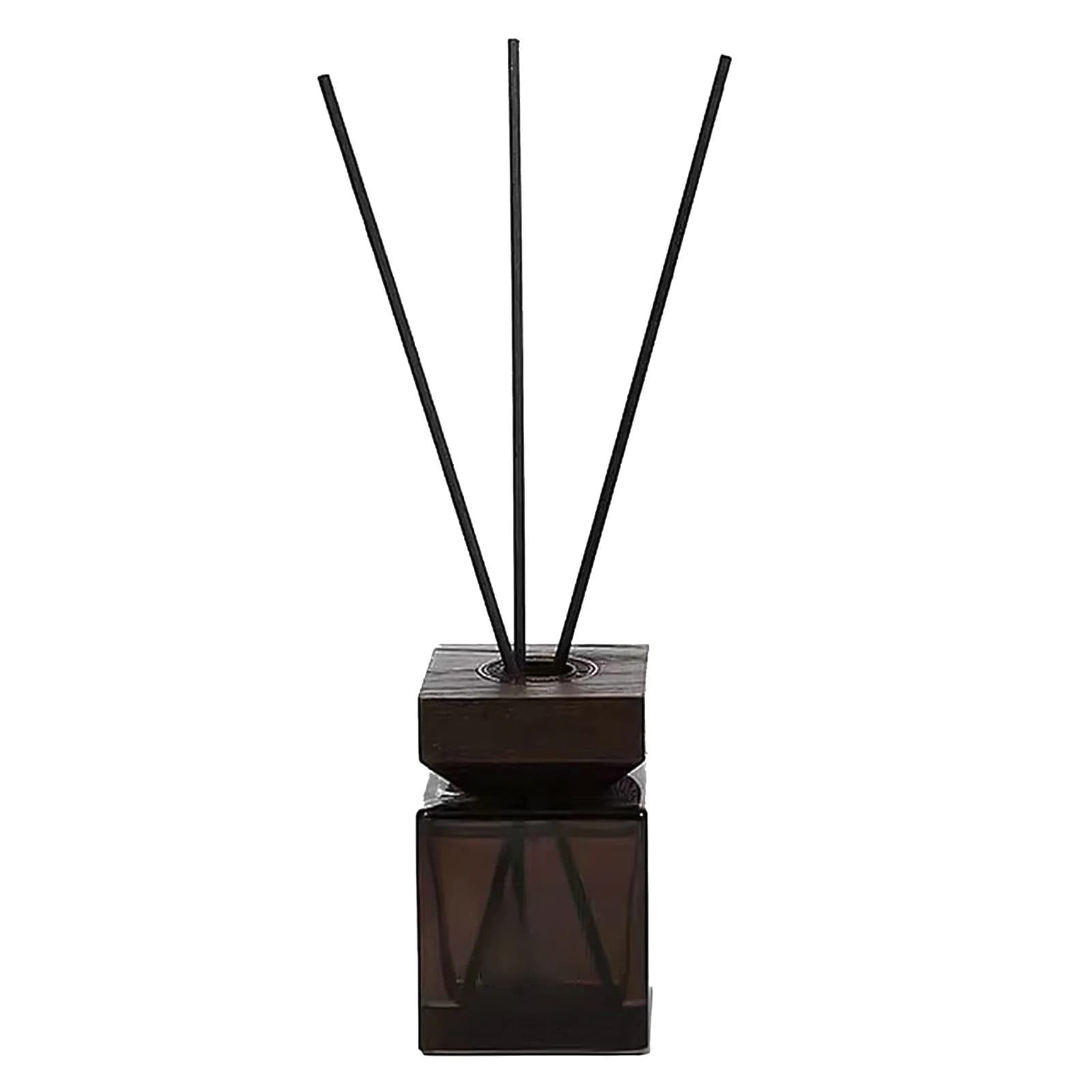 Set di 1 Diffusore di Aromi in Rattan con Bottiglia e Coperchio in Legno, Bottiglia Vuota per Aromaterapia Senza Fiamma, Kit Diffusore di Aromi in Vetro Quadrato