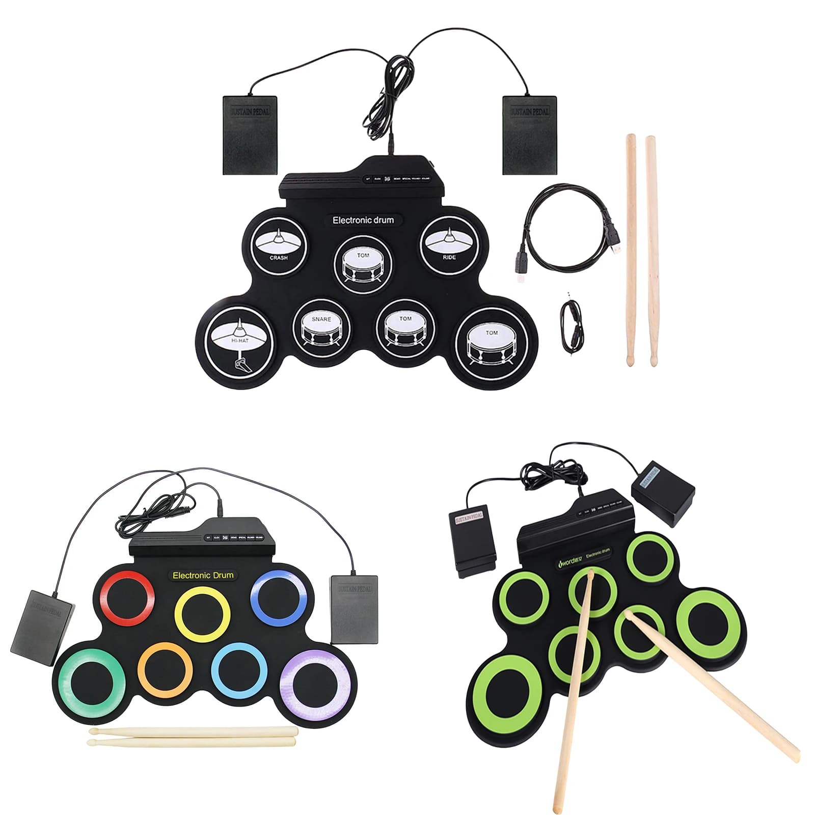 Hand Roll Drum Set with Drumsticks Flexible Roll-Up Drums Kit Portable Musical Drums Pad for Adult & Kids Beginner Instrument